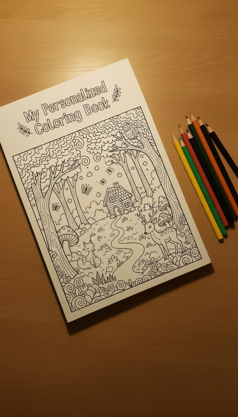 Personalized coloring Book and pencils on table